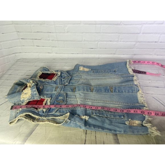 UNIF Womens Small Denim Jean Button Up Front Vest Distressed Destroyed Patches - Picture 11 of 12